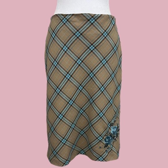 y2k plaid preppy girly office siren midi skirt - Picture 1 of 8